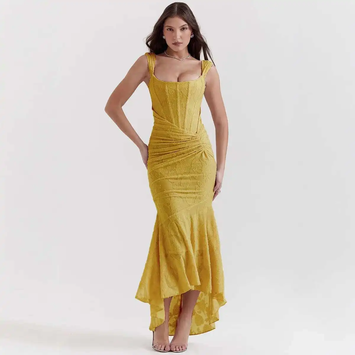Autumn New Square Neck Stretch Mesh Jacquard Pleated Sleeveless Mermaid Strap Dress Kaftan 2025 Summer Dress Robe Vestido Women
Autumn New Square Neck Stretch Mesh Jacquard Pleated Sleeveless Mermaid Strap Dress Kaftan 2025 Summer Dress Robe Vestido Women
