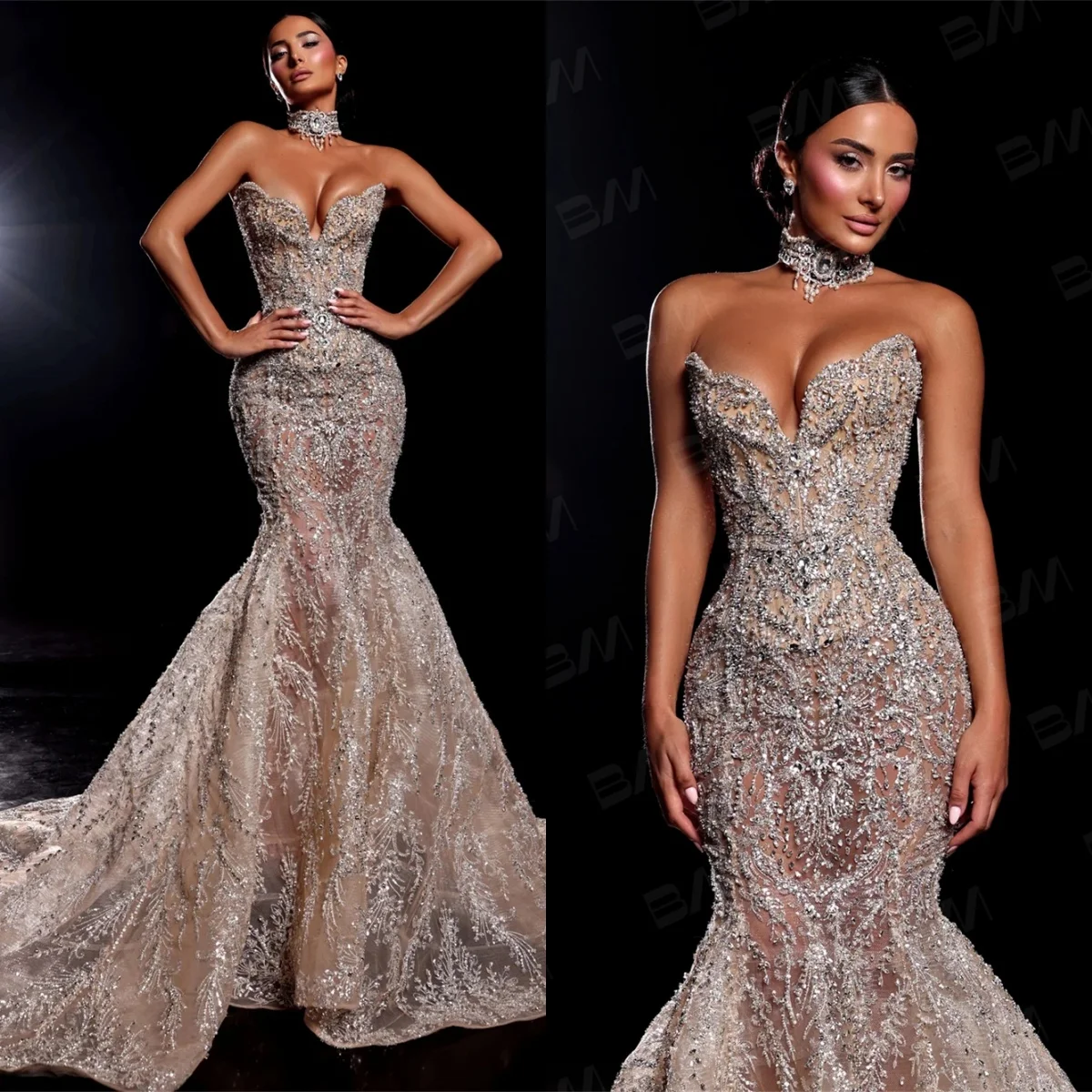 Luxurious Mermaid Evening Dresses Sweetheart Neck Sleeveless Gown Sequins Crystal Sweep Train Dress Party Customized Dress
Luxurious Mermaid Evening Dresses Sweetheart Neck Sleeveless Gown Sequins Crystal Sweep Train Dress Party Customized Dress