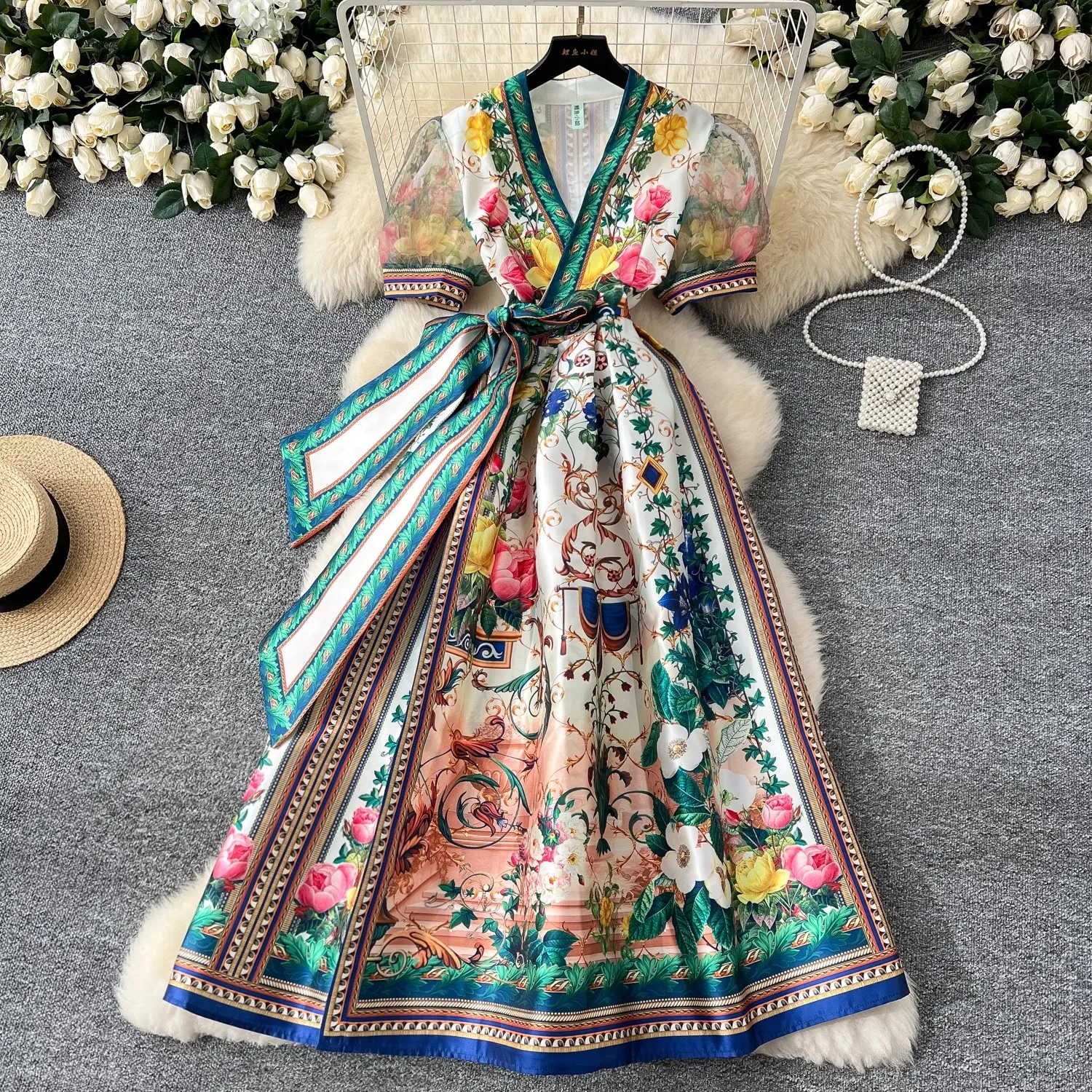 French Gorgeous Flower Holiday Long Dress Women's V-Neck Short Puff Sleeve Lace Up Vintage Maxi Robes Party Vestidos Clothes
French Gorgeous Flower Holiday Long Dress Women's V-Neck Short Puff Sleeve Lace Up Vintage Maxi Robes Party Vestidos Clothes