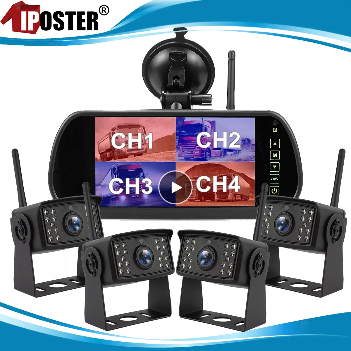 iPoster 1/2/3/4x Digital Wireless Backup Camera Reversing Loop Recording DVR Car Monitor Mirror Dual Mounts 12-24v For Caravan
iPoster 1/2/3/4x Digital Wireless Backup Camera Reversing Loop Recording DVR Car Monitor Mirror Dual Mounts 12-24v For Caravan