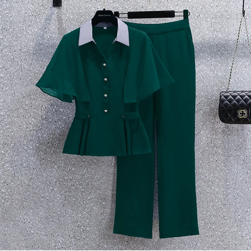 Large Size 5XL 2022 Summer Elegant Office Trousers Suit Shirt Top And Pant Two Piece Set For Women Fashion Chiffon Cloth Outfits
Large Size 5XL 2022 Summer Elegant Office Trousers Suit Shirt Top And Pant Two Piece Set For Women Fashion Chiffon Cloth Outfits