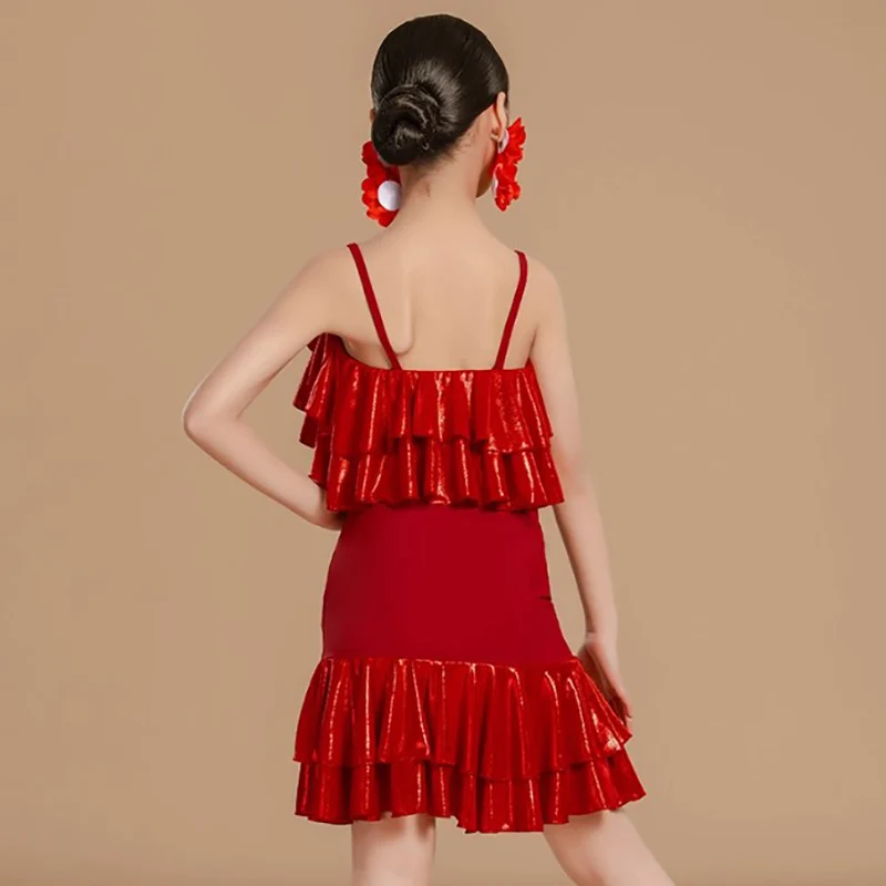 Lycra Dancewear Kids Girls Latin Dance Costume Red Glossy Ruffles Sleeveless Top and Skirt Set Dancing Performance Costume
Lycra Dancewear Kids Girls Latin Dance Costume Red Glossy Ruffles Sleeveless Top and Skirt Set Dancing Performance Costume