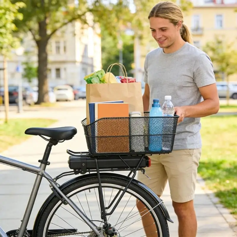 Strong Metal Rear Bike Basket With Large Capacity For Safe Cargo Transport On Cycles And E Bikes
Strong Metal Rear Bike Basket With Large Capacity For Safe Cargo Transport On Cycles And E Bikes