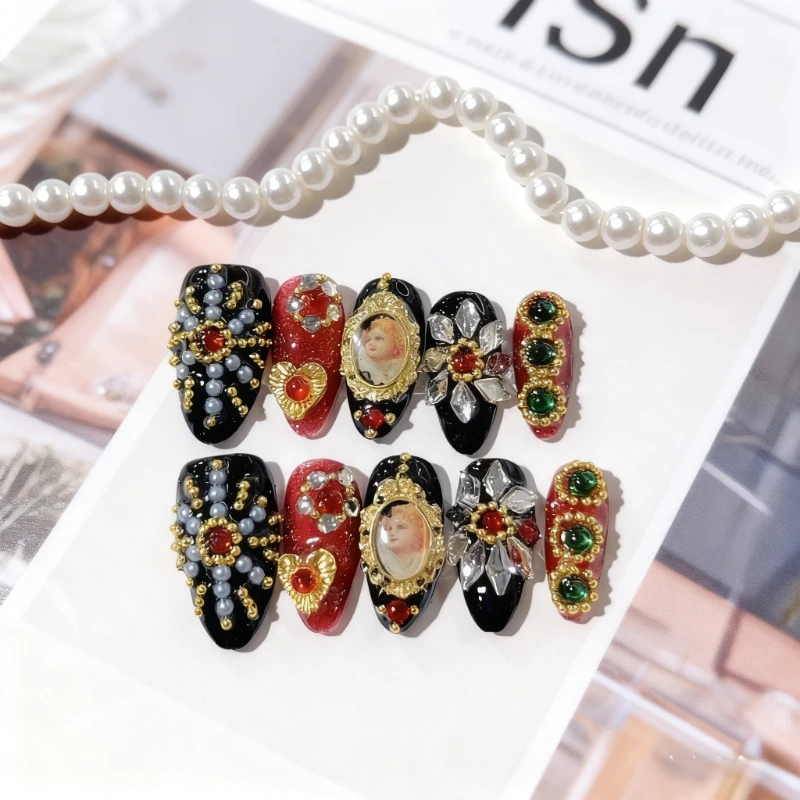 10Pcs Handmade Press On Nails Vintage Design False nails with Pearls Gemstones Portrait Charms Acrylic Fake Nails for Cosplay
10Pcs Handmade Press On Nails Vintage Design False nails with Pearls Gemstones Portrait Charms Acrylic Fake Nails for Cosplay