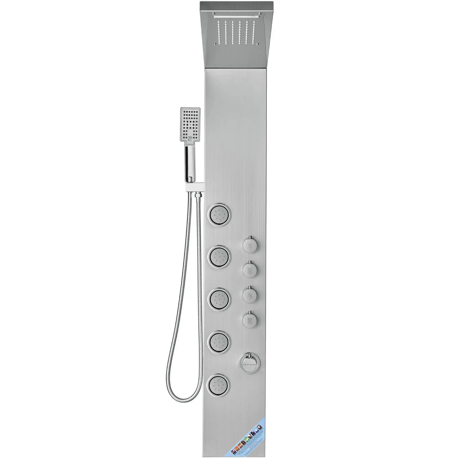 4-Mode Shower Panel – Rainfall, Waterfall, Massage Jets & Handheld Spray (59" Hose, Stainless Steel).
4-Mode Shower Panel – Rainfall, Waterfall, Massage Jets & Handheld Spray (59" Hose, Stainless Steel).