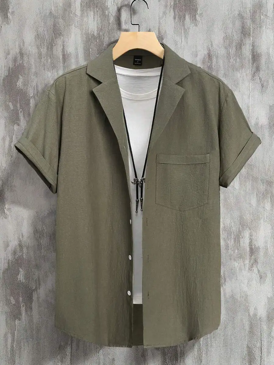 Mens Stand Collar Short Sleeve Button Front Pocket Casual Shirt
Mens Stand Collar Short Sleeve Button Front Pocket Casual Shirt