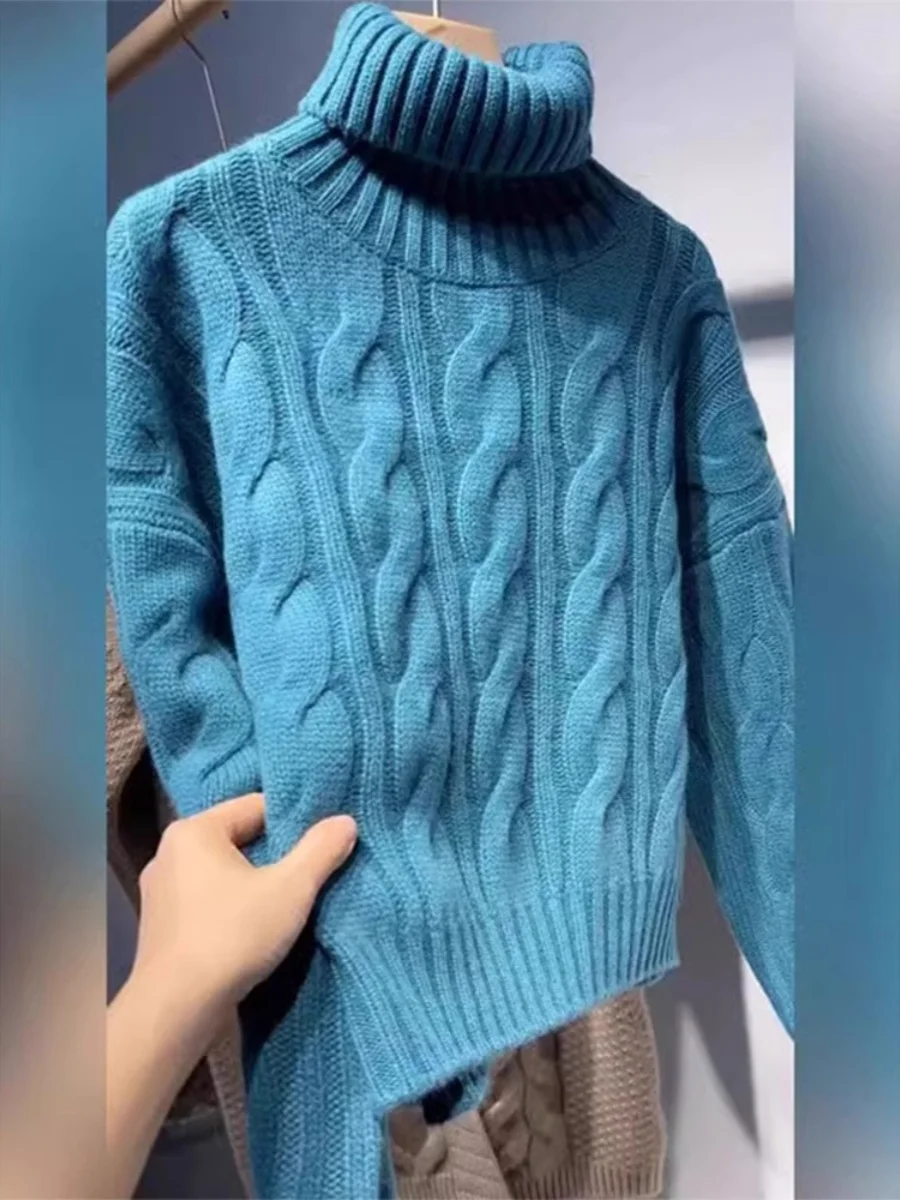 Elegant Blue High Neck Sweater Women's Fashion Heavy Knit Spiral Design Autumn Winter New Style Straight Tube Commute Style
Elegant Blue High Neck Sweater Women's Fashion Heavy Knit Spiral Design Autumn Winter New Style Straight Tube Commute Style
