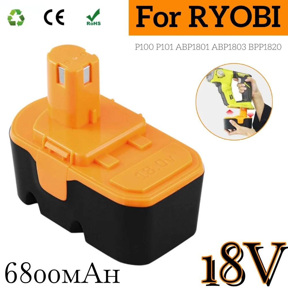 18V 6800mAh Ni-Mh Replacement Battery High Capacity for Ryobi 18V Tools P100 P101 ABP1801 ABP1803 BPP1820
18V 6800mAh Ni-Mh Replacement Battery High Capacity for Ryobi 18V Tools P100 P101 ABP1801 ABP1803 BPP1820