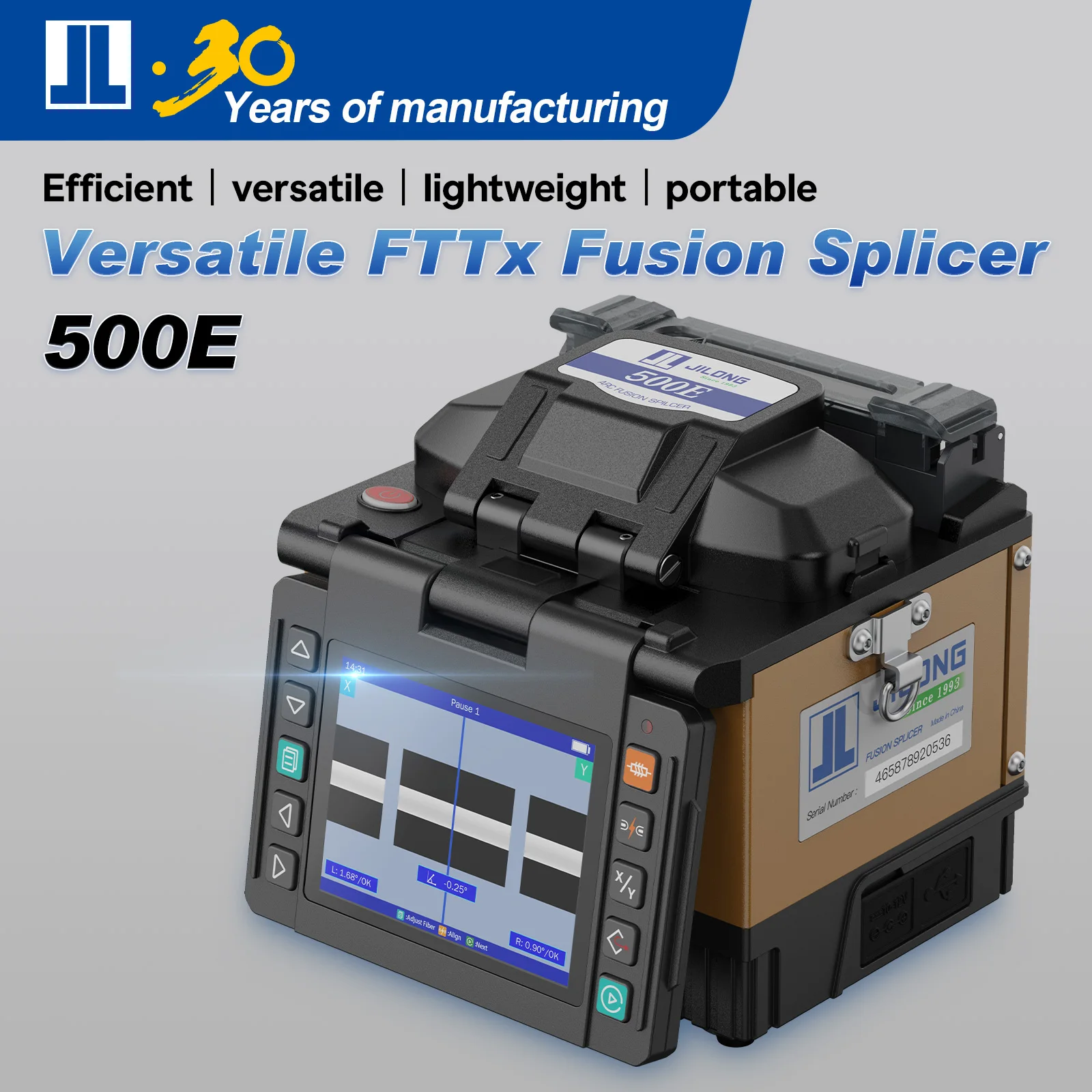 Fiber Fusion Splicer Handheld JILONG 500E Mini FTTx FTTH 4 Motor Ative Clad-Alignment Compact Lightweight Fast Design
Fiber Fusion Splicer Handheld JILONG 500E Mini FTTx FTTH 4 Motor Ative Clad-Alignment Compact Lightweight Fast Design