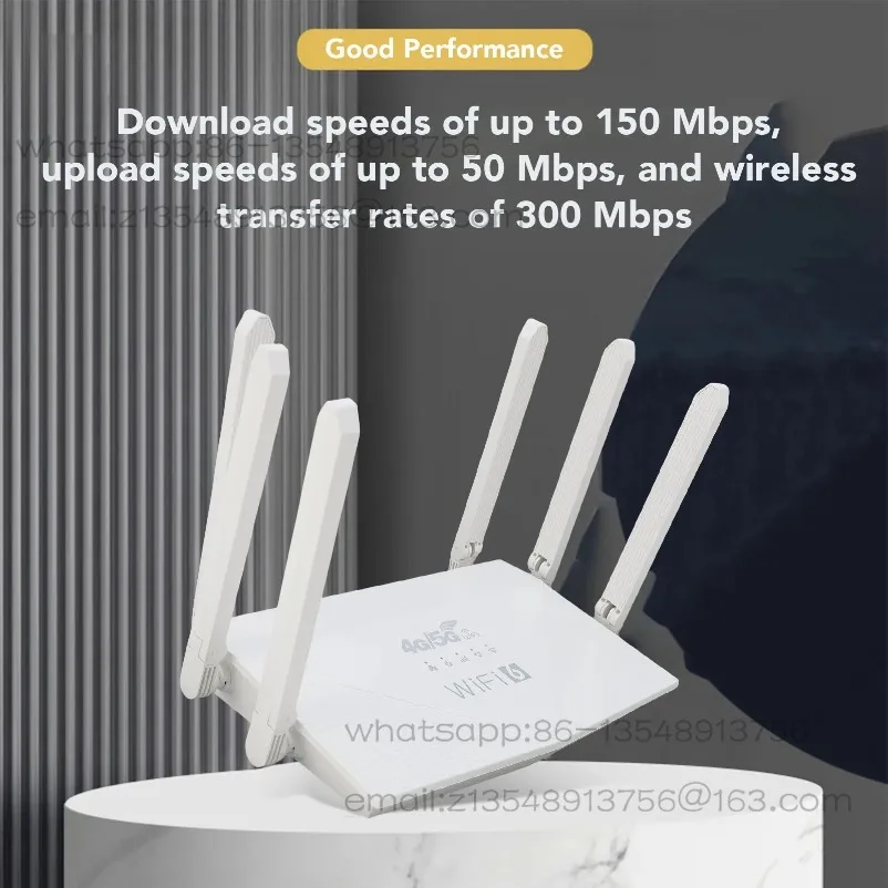 Wireless Router WiFi6 4G 5G CPE LTE 300Mbps 6 Antennae Wireless Internet Router with SIM Card Slot
Wireless Router WiFi6 4G 5G CPE LTE 300Mbps 6 Antennae Wireless Internet Router with SIM Card Slot