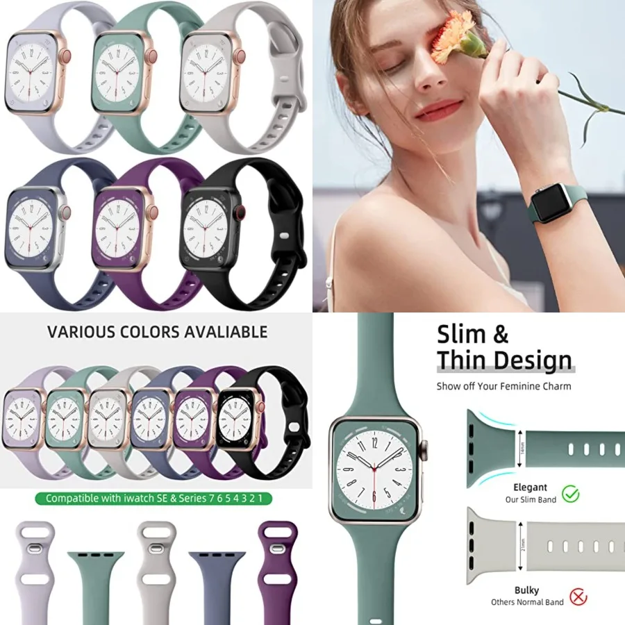 Lerobo 6 Pack Thin Slim Bands Compatible with Apple Watch 38mm 40mm 41mm 42mm 44mm 45mm 46mm 49mm for Women Men, Soft Silicone
Lerobo 6 Pack Thin Slim Bands Compatible with Apple Watch 38mm 40mm 41mm 42mm 44mm 45mm 46mm 49mm for Women Men, Soft Silicone