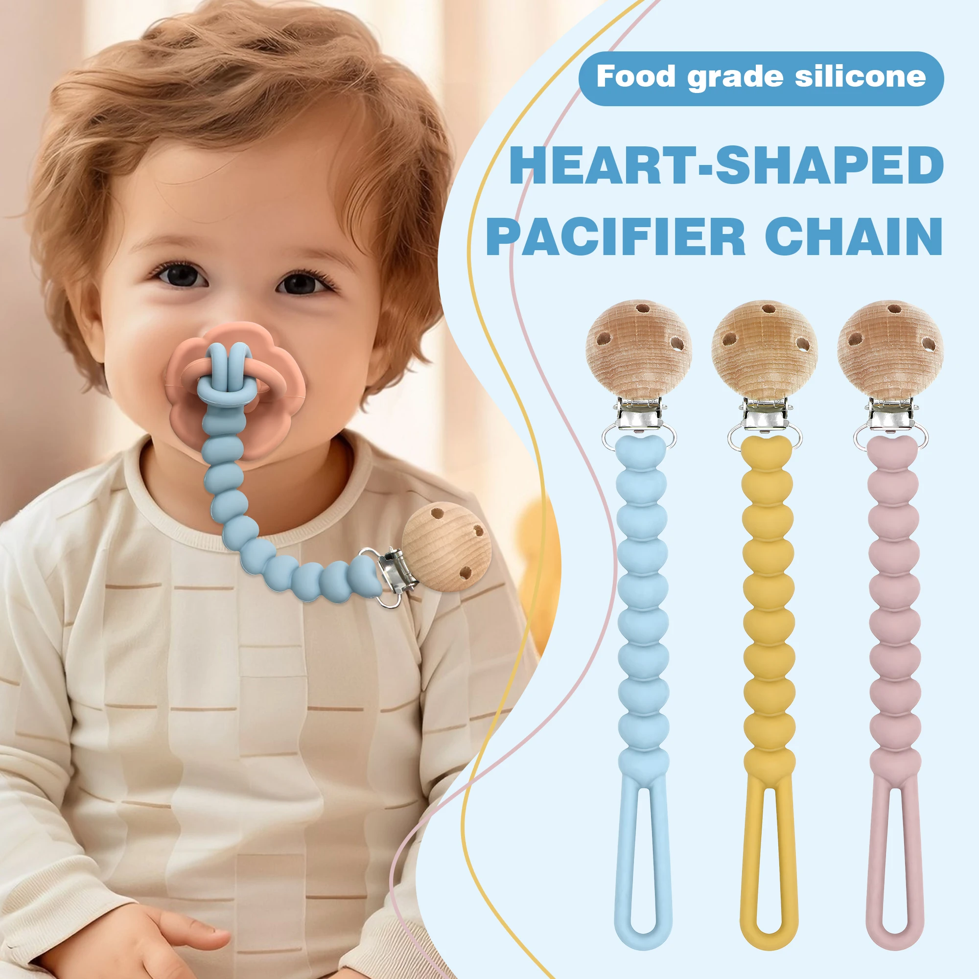 A heart-shaped silicone anti-loss chain is a perfect gift for your baby, a convenient pacifier chain, and a great baby gift.
A heart-shaped silicone anti-loss chain is a perfect gift for your baby, a convenient pacifier chain, and a great baby gift.