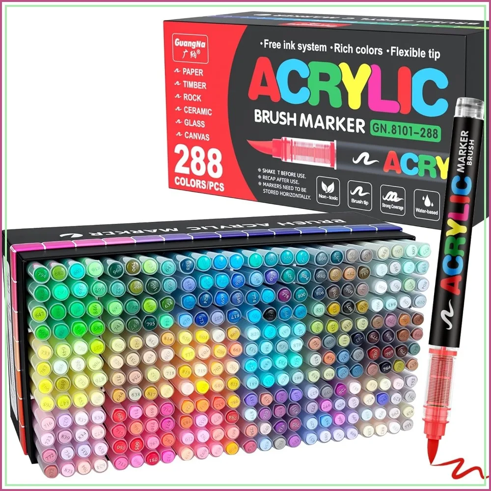 288 Acrylic Paint Markers, Brush Tip, Quick-Drying Waterproof Ink for Rock, Plastic, Wood, Canvas, Glass, Ceramic, Metal Art Crafts Supplies Gift
288 Acrylic Paint Markers, Brush Tip, Quick-Drying Waterproof Ink for Rock, Plastic, Wood, Canvas, Glass, Ceramic, Metal Art Crafts Supplies Gift