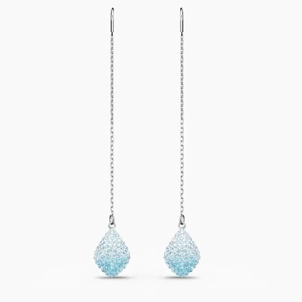 Silver Tone Long Chain Drop Earrings – Ombre Blue Crystal Pave Teardrop Pendant
Silver Tone Long Chain Drop Earrings – Ombre Blue Crystal Pave Teardrop Pendant