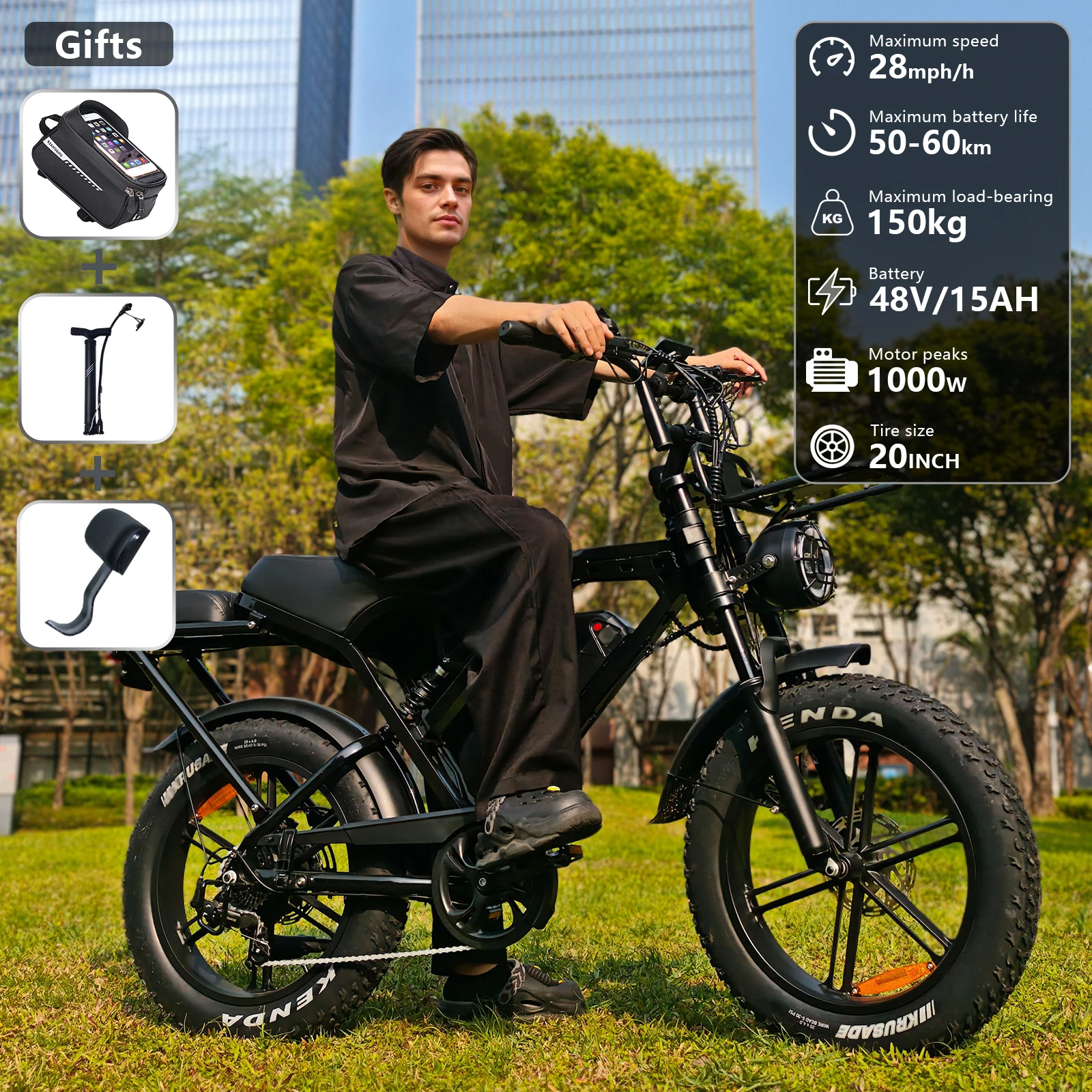 X80 Pro Adult Ebike 20 inch Fat Tire Off road Electric Bicycle 1000W Motor 48V15Ah Long Range Battery Hydraulic Brake 7-speed Transmission Front and Rear Suspension Intelligent Display Outdoor Camping Mountain Snow Beach Commuter
X80 Pro Adult Ebike 20 inch Fat Tire Off road Electric Bicycle 1000W Motor 48V15Ah Long Range Battery Hydraulic Brake 7-speed Transmission Front and Rear Suspension Intelligent Display Outdoor Camping Mountain Snow Beach Commuter