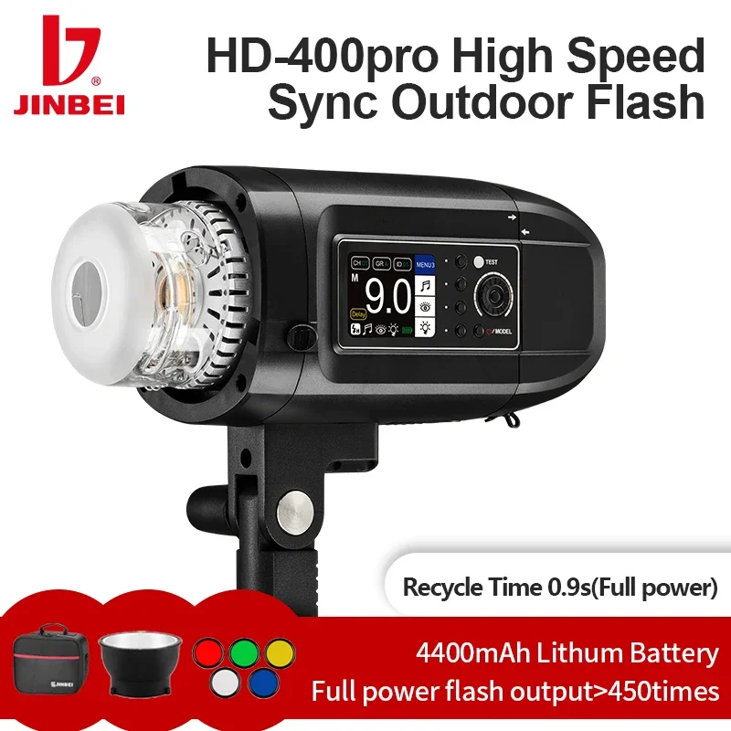 JINBEI HD-400pro Outdoor Flash Strobe Light Bowens Mount 400Ws GN66 High Speed Sync With 2.4G Wireless System 4400mAh Battery
JINBEI HD-400pro Outdoor Flash Strobe Light Bowens Mount 400Ws GN66 High Speed Sync With 2.4G Wireless System 4400mAh Battery