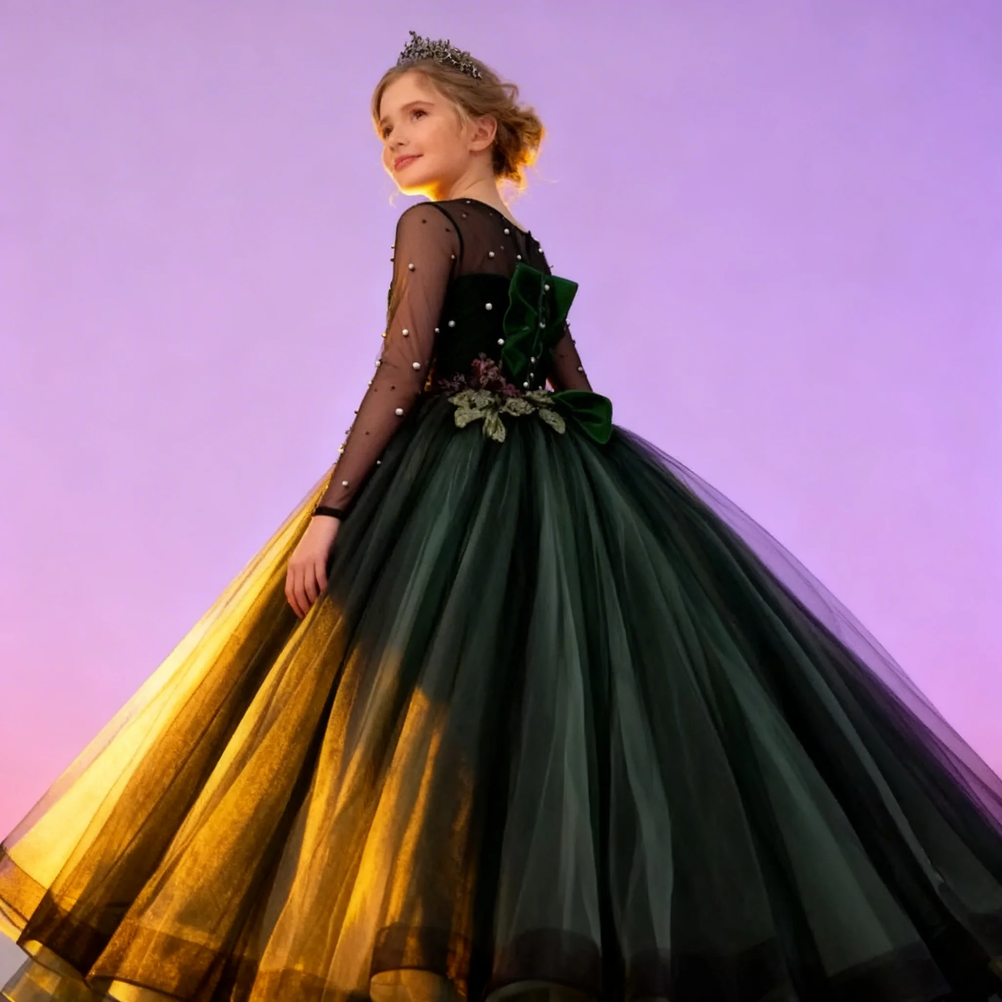 Customized Dark Green FlowerGirl Dress with Appliques Full SleevesTulleElegant Gown for Wedding Quinceanera First Communion Prom
Customized Dark Green FlowerGirl Dress with Appliques Full SleevesTulleElegant Gown for Wedding Quinceanera First Communion Prom