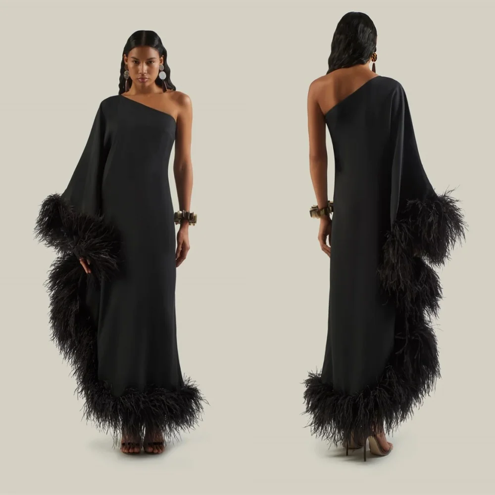 Customized Exquisite Black Jersey Evening Dress Classic One Shoulder Half Sleeves Feathers Delicate Bespoke Occasion Gowns
Customized Exquisite Black Jersey Evening Dress Classic One Shoulder Half Sleeves Feathers Delicate Bespoke Occasion Gowns