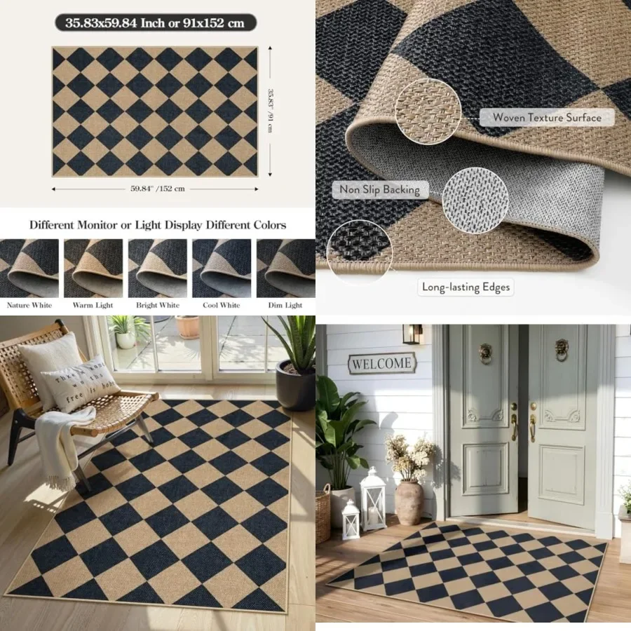 Colette Checkered Easy Jute 3x5 Outdoor Patio Rug, Washable Rugs for Entryway Diamond Indoor Outdoor Living Room Carpet, Farmho
Colette Checkered Easy Jute 3x5 Outdoor Patio Rug, Washable Rugs for Entryway Diamond Indoor Outdoor Living Room Carpet, Farmho
