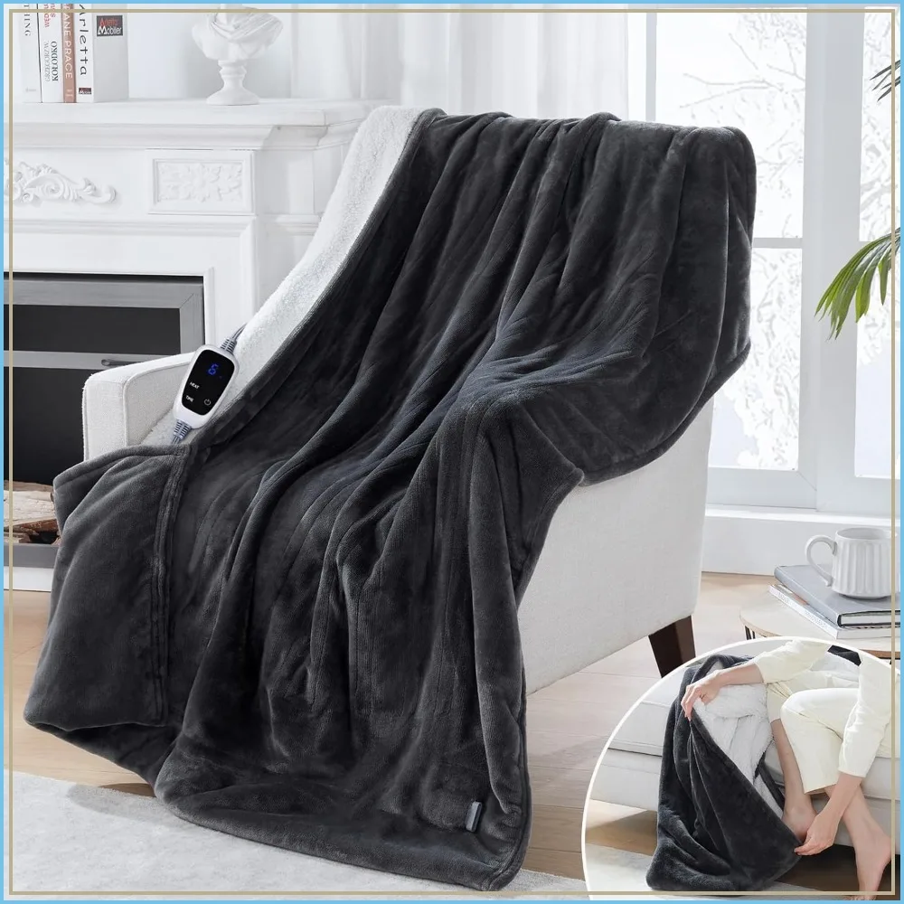 Electric Blanket with Foot Pocket, Flannel & Sherpa Heated Throw, 6 Levels & Auto Shut Off, Fast Heating, Machine Washable, 50x62 Inch, Dark Grey
Electric Blanket with Foot Pocket, Flannel & Sherpa Heated Throw, 6 Levels & Auto Shut Off, Fast Heating, Machine Washable, 50x62 Inch, Dark Grey