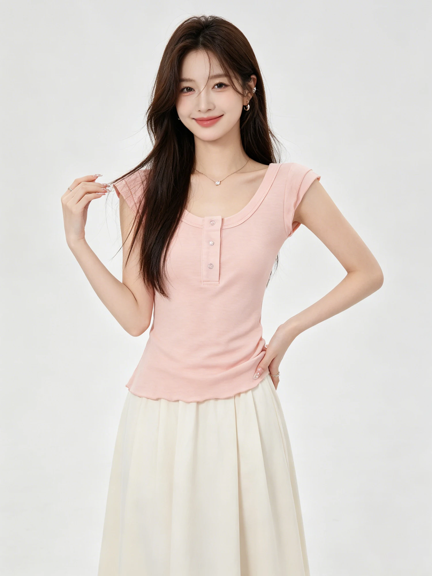 Unique Beautiful Pink U-Neck T-Shirt Women Summer 2026 New Style Slim Fit Sweet Style Wooden Fly Sleeve Waist Cinched Top
Unique Beautiful Pink U-Neck T-Shirt Women Summer 2026 New Style Slim Fit Sweet Style Wooden Fly Sleeve Waist Cinched Top