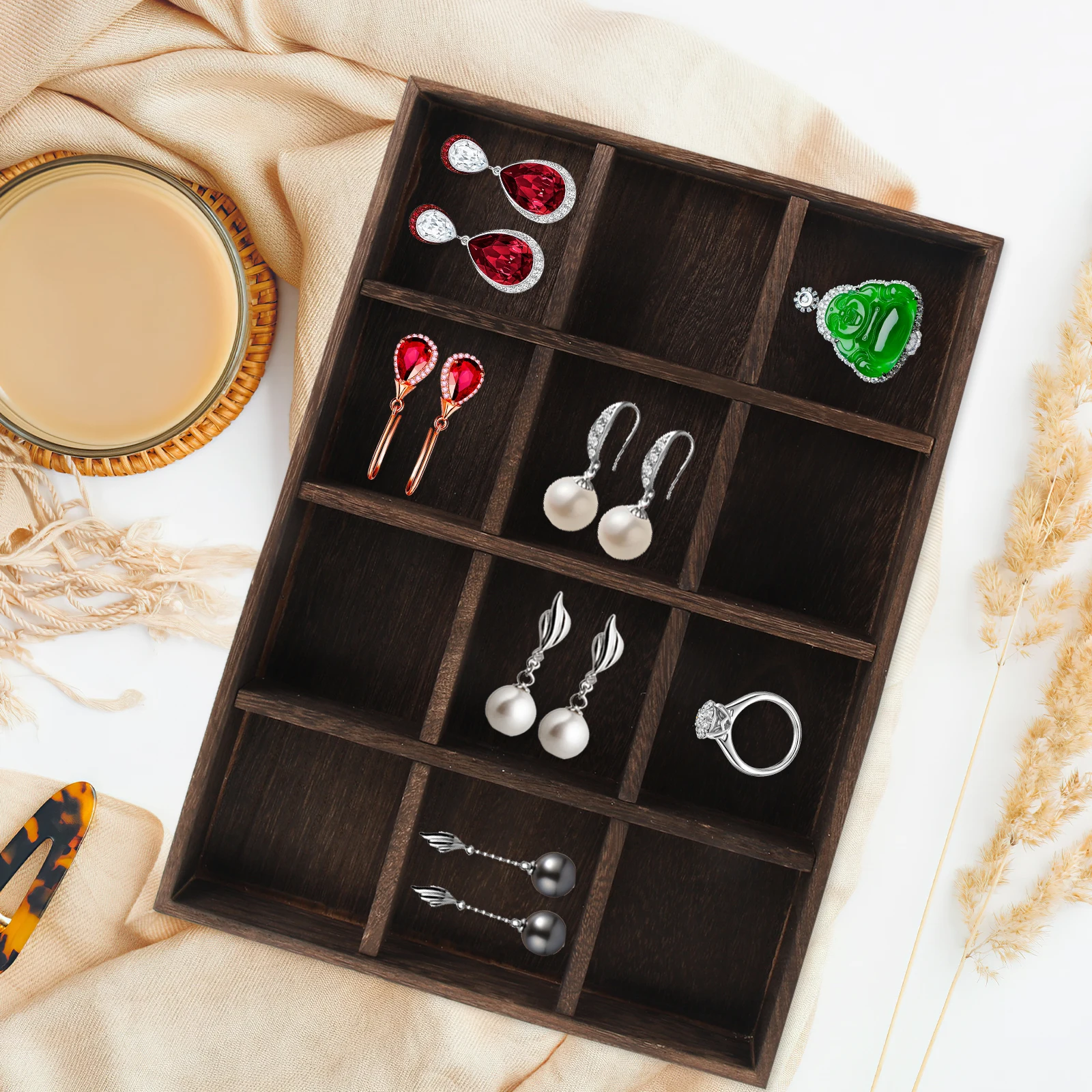 Vintage 12 35X25X3.3CM Retro Box Ring Storage Tray Dish Earring Trinket Storage Wood Jewelry Tray Plate Holder
Vintage 12 35X25X3.3CM Retro Box Ring Storage Tray Dish Earring Trinket Storage Wood Jewelry Tray Plate Holder