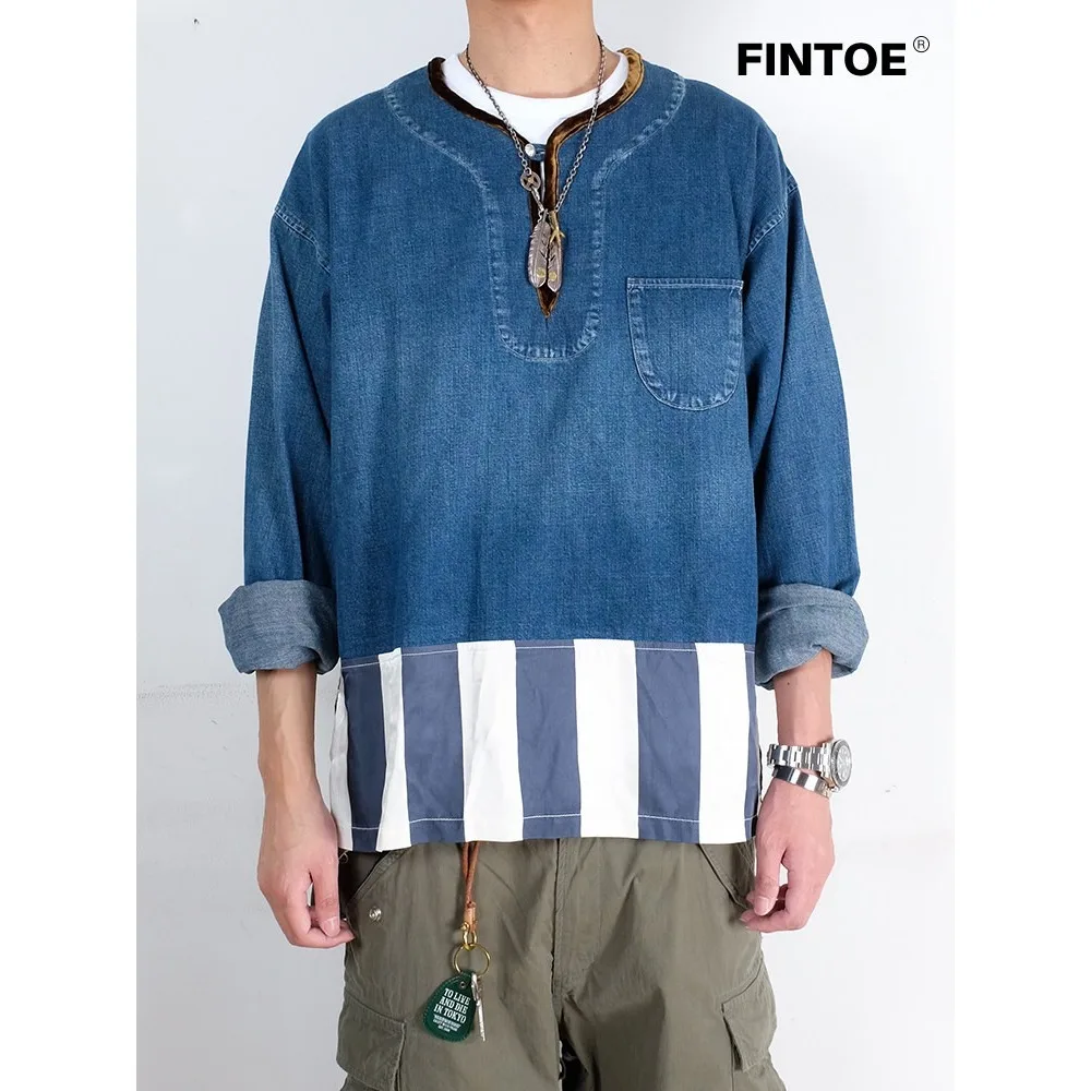 FINTOE Border Tunic Dmgd Cowboy Patchwork Stripe Sweatshirts Pullover for Men Japan Denim Shirts
FINTOE Border Tunic Dmgd Cowboy Patchwork Stripe Sweatshirts Pullover for Men Japan Denim Shirts