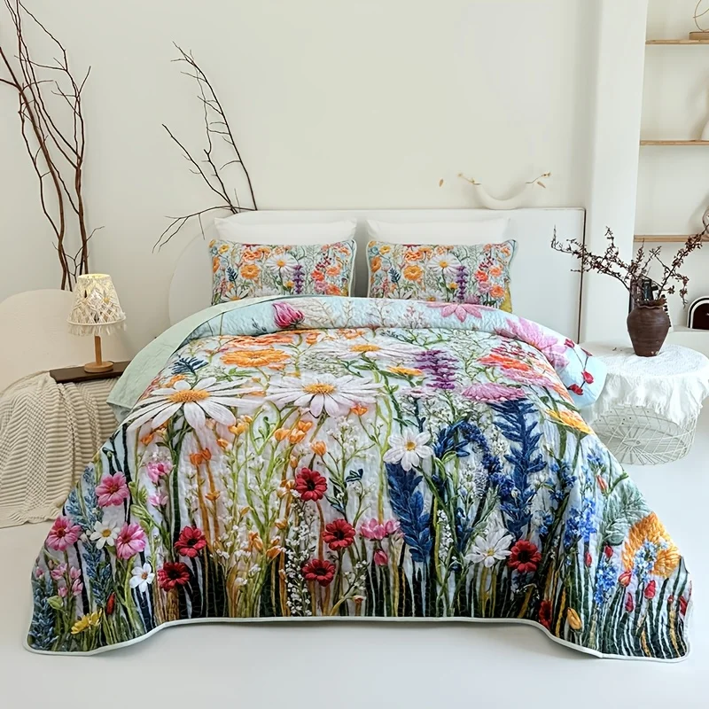 2/3pcs Vibrant And Colorful Floral And Plant Quilted Quilt, Comfortable And Soft, Including 1pc Quilted Quilt + 1/2pcs Pillowcase, Suitable for All Seasons, Warm And Natural, The First Choice for Christmas Gifts, Enhancing The Warmth of The Bedroom
2/3pcs Vibrant And Colorful Floral And Plant Quilted Quilt, Comfortable And Soft, Including 1pc Quilted Quilt + 1/2pcs Pillowcase, Suitable for All Seasons, Warm And Natural, The First Choice for Christmas Gifts, Enhancing The Warmth of The Bedroom