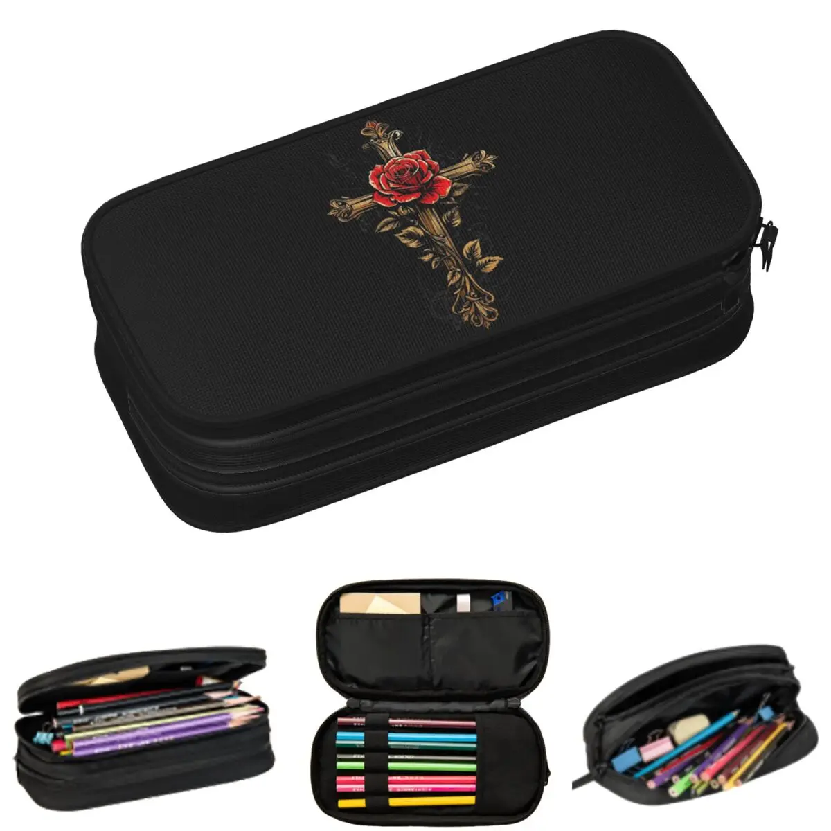 Gothic Rose Floral Skull Cross Pencil Cases for Students Gifts Pen Box Pencil Bag Large Storage Pencil Pouch
Gothic Rose Floral Skull Cross Pencil Cases for Students Gifts Pen Box Pencil Bag Large Storage Pencil Pouch