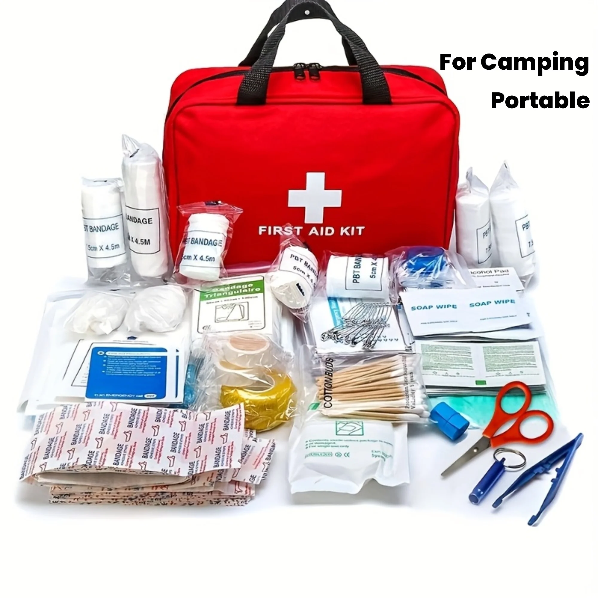 Portable First Aid Kit Large for Camping, Hiking, Hunting. Includes Scissors, Tweezers, Bandages,Outdoor Emergency Supplies.
Portable First Aid Kit Large for Camping, Hiking, Hunting. Includes Scissors, Tweezers, Bandages,Outdoor Emergency Supplies.