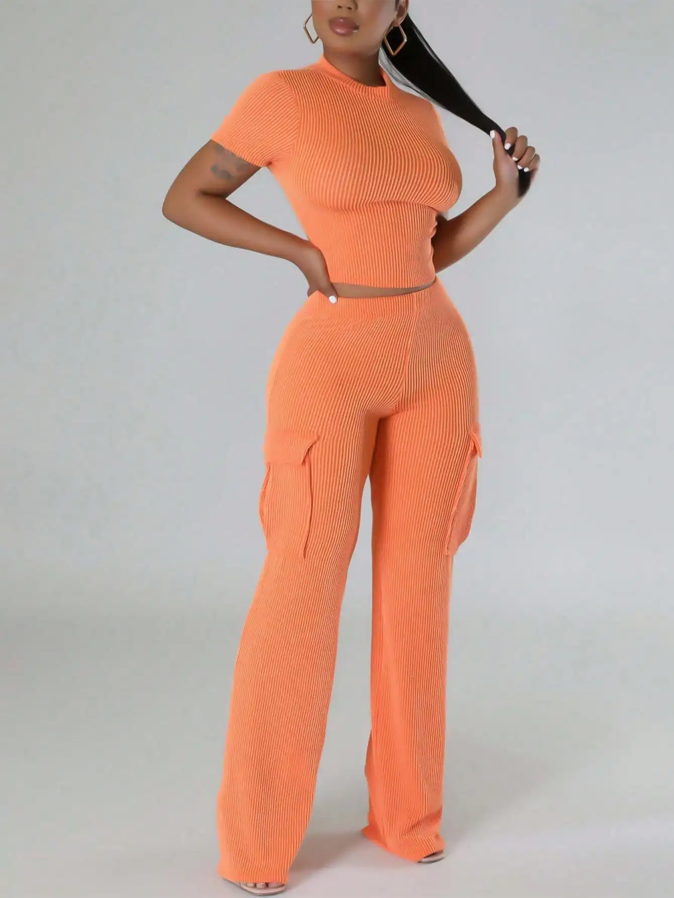 2025 Newest Women's Rib Two-Piece Tracksuit - Short Sleeve Crop Top and High Waist Wide Leg Pants
2025 Newest Women's Rib Two-Piece Tracksuit - Short Sleeve Crop Top and High Waist Wide Leg Pants