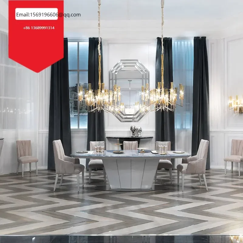 Nordic modern minimalist light luxury style stainless steel marble household dining table and chair combination
Nordic modern minimalist light luxury style stainless steel marble household dining table and chair combination