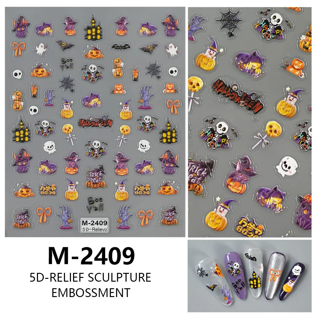 1/5/10pcs Pumpkin Ghost Witch Skull Bat Halloween Nail Stickers 5D Embossed Nail Art Stickers For DIY Manicure Decoration Decals
1/5/10pcs Pumpkin Ghost Witch Skull Bat Halloween Nail Stickers 5D Embossed Nail Art Stickers For DIY Manicure Decoration Decals