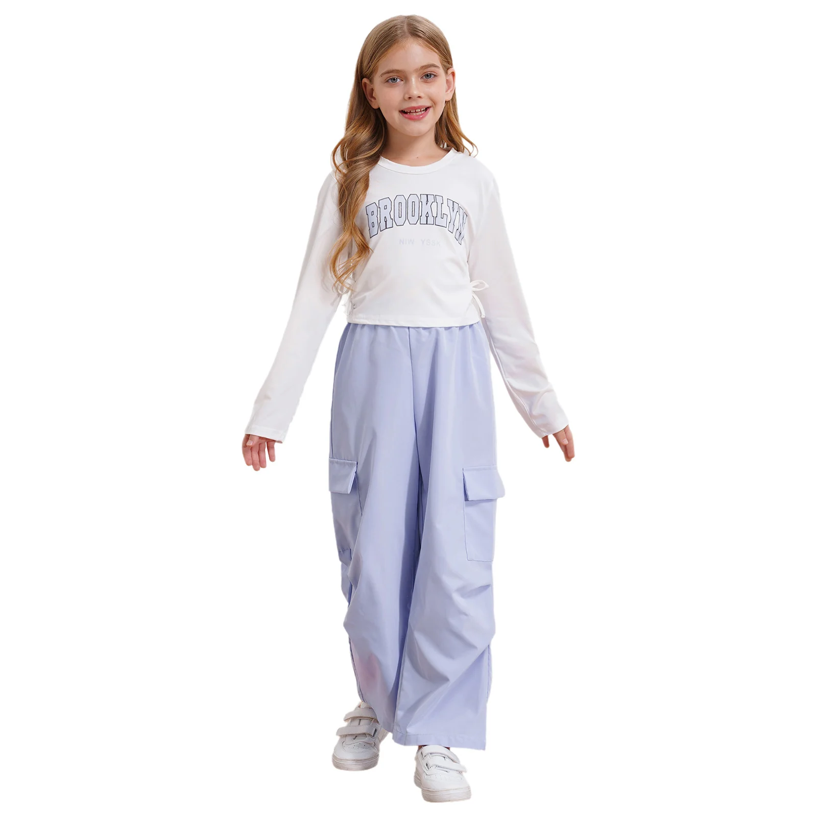 Kids Girls Two-Piece Casual Daily School Suit Fashion Long Sleeve Letter Printed Drawstring Crop Top with Cargo Pants Set
Kids Girls Two-Piece Casual Daily School Suit Fashion Long Sleeve Letter Printed Drawstring Crop Top with Cargo Pants Set
