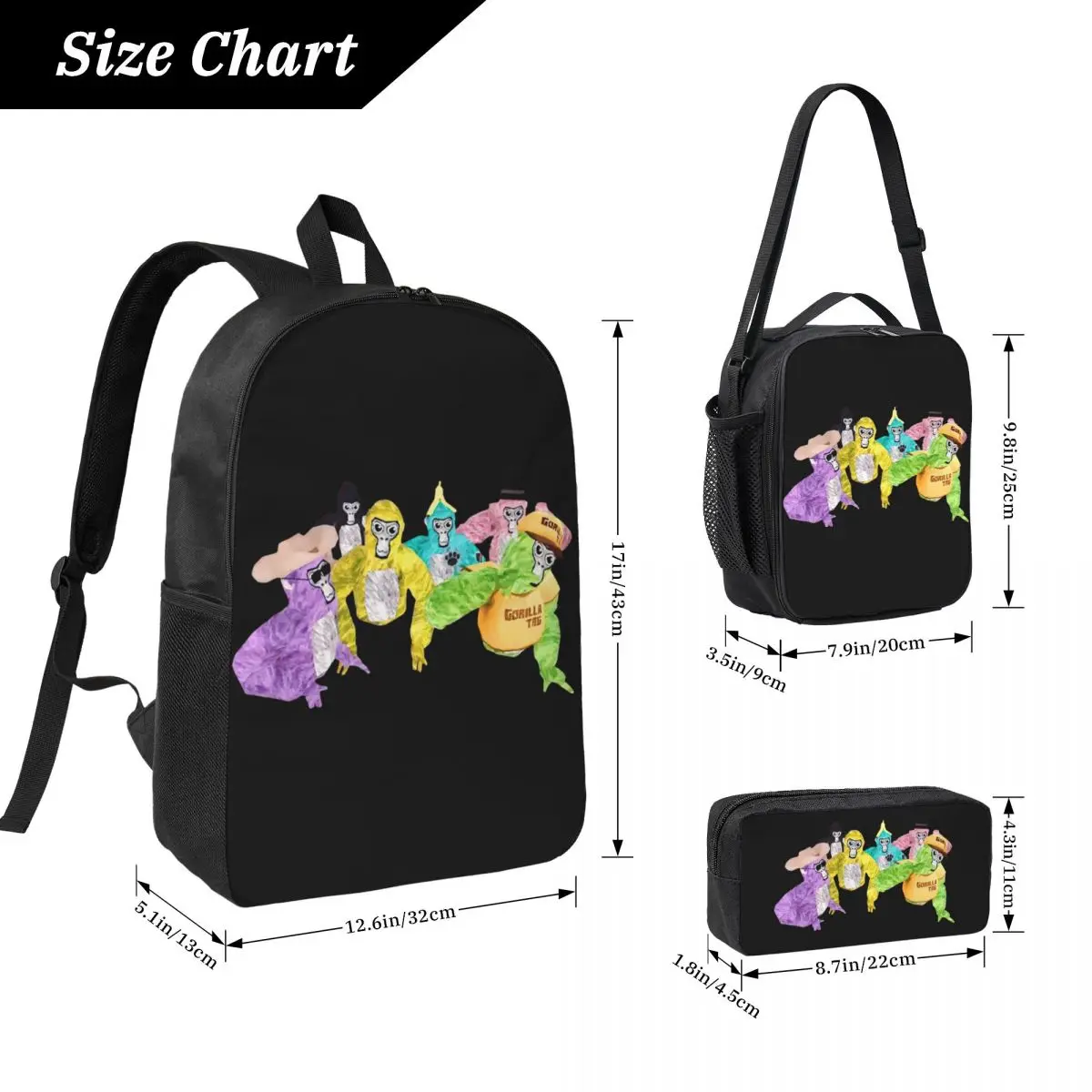 Рюкзак Gorilla Tag Monkey, студенческая сумка для книг для мальчиков и девочек, школьная сумка, сумки на плечо для ноутбука, 3 шт., изолированная сумка для обеда, пенал
Рюкзак Gorilla Tag Monkey, студенческая сумка для книг для мальчиков и девочек, школьная сумка, сумки на плечо для ноутбука, 3 шт., изолированная сумка для обеда, пенал