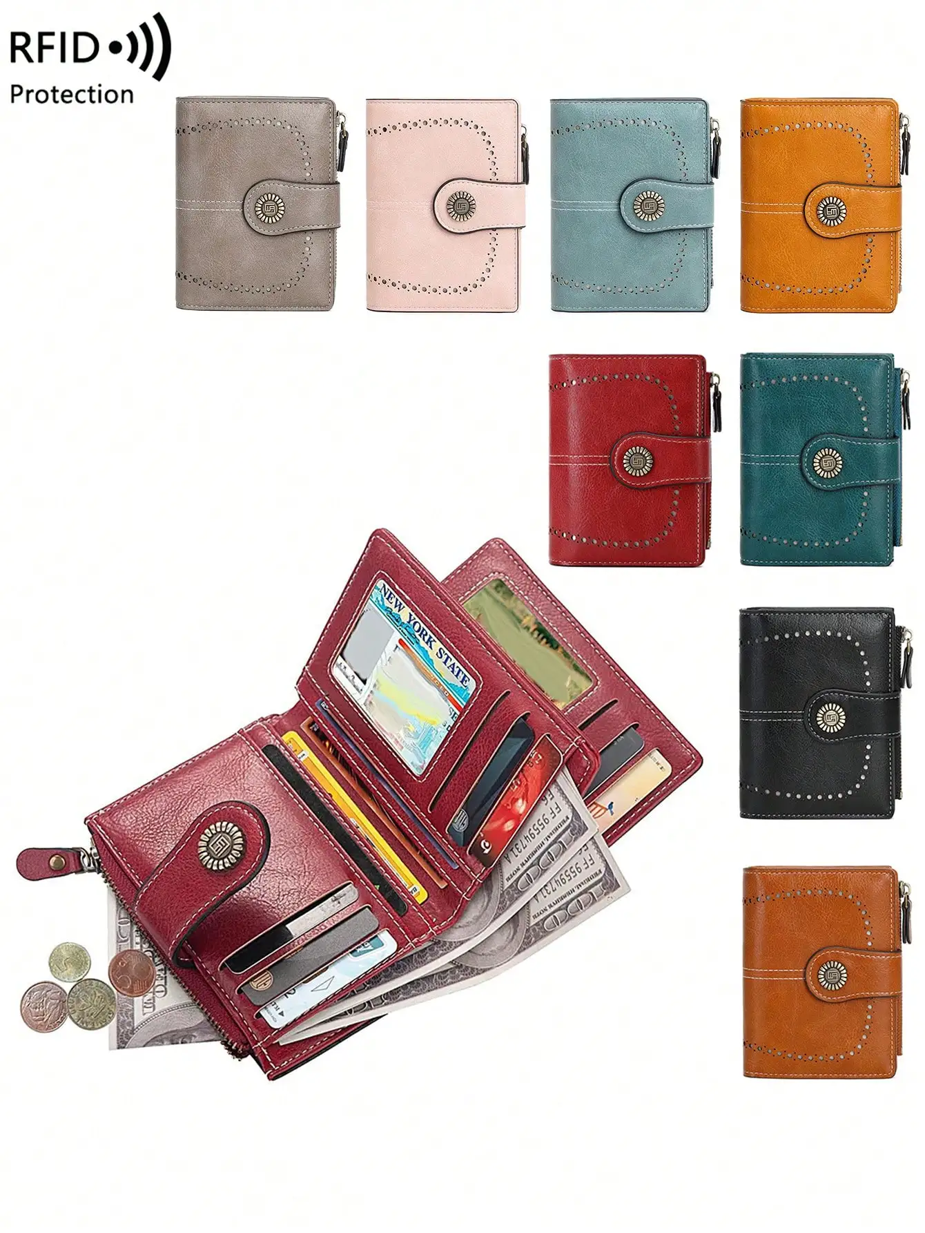 Secure Blocking Large Capacity Three Fold Short Wallet Multi-Card PU Solid Color Zipper Buckle Wallet Multi-Functional Europe And The United States New Retro Hollow Women's Valentine's Day Gift For Wife And Girlfriend For Women Wallet Purse Wallet Small W
Secure Blocking Large Capacity Three Fold Short Wallet Multi-Card PU Solid Color Zipper Buckle Wallet Multi-Functional Europe And The United States New Retro Hollow Women's Valentine's Day Gift For Wife And Girlfriend For Women Wallet Purse Wallet Small W
