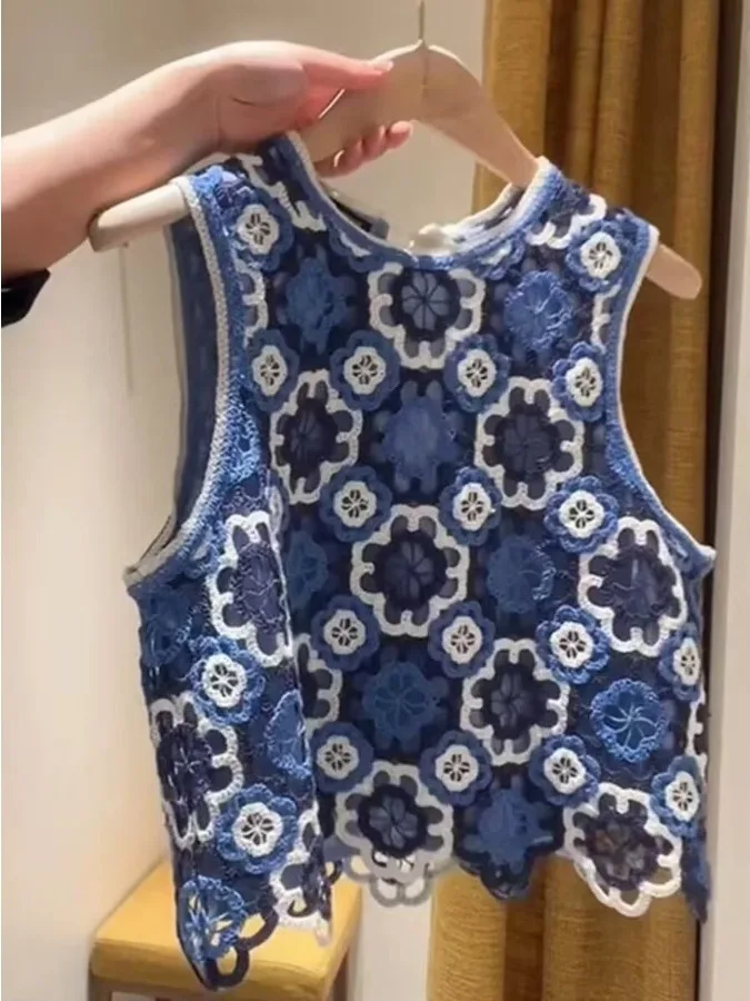 Blue Knitted Hollow out Strap Vest Floral Design Small Fraance Sle ort Top for Young Women Commute Sle Summer Thin
Blue Knitted Hollow out Strap Vest Floral Design Small Fraance Sle ort Top for Young Women Commute Sle Summer Thin