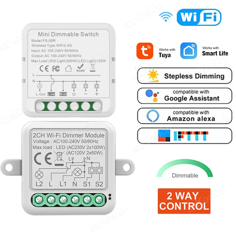 Tuya WiFi Smart Dimmer Switch Module Support 2 Way Control Dimmable 1/2 Gang Smart Switch App Control Work with Alexa Google
Tuya WiFi Smart Dimmer Switch Module Support 2 Way Control Dimmable 1/2 Gang Smart Switch App Control Work with Alexa Google