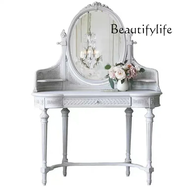 ls 42French retro solid wood carving flower white rattan art dresser American bedroom curved old dressing table
ls 42French retro solid wood carving flower white rattan art dresser American bedroom curved old dressing table