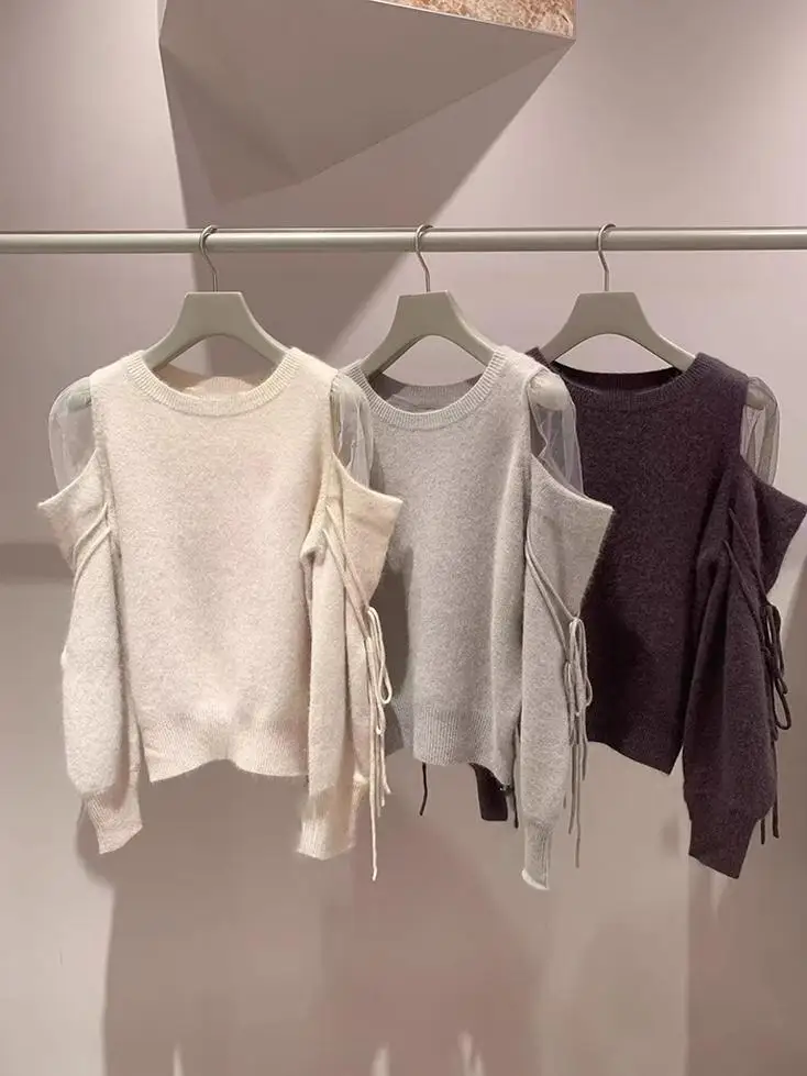 Autumn Winter Classic round Neck Knitted Sweater with Shawl Collar Shoulder Bared Belted Sleeve Patchwork Women's Casual Style
Autumn Winter Classic round Neck Knitted Sweater with Shawl Collar Shoulder Bared Belted Sleeve Patchwork Women's Casual Style