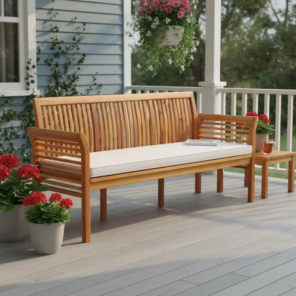 3Seat Patio Acacia Wood Bench with Cushion, 62.5 Extra Long Outdoor Chair with Dense Slatted Backrest amp Armrests, 1200 lbs We
3Seat Patio Acacia Wood Bench with Cushion, 62.5 Extra Long Outdoor Chair with Dense Slatted Backrest amp Armrests, 1200 lbs We