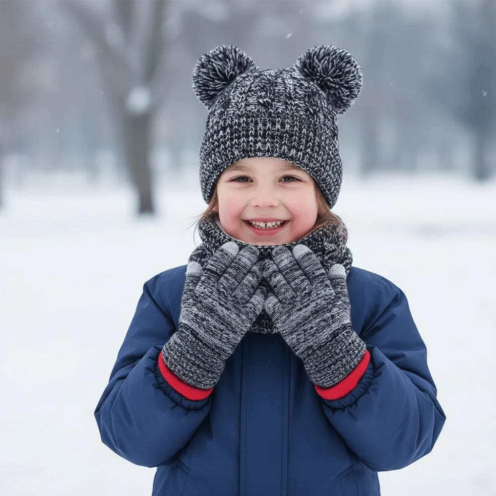 Casual Cute Pompom Baby Hat Scarf Gloves Set Warm Ears Thickened Toddler Knitted Hats with Velvet Keep Warm Hat Set Outdoor
Casual Cute Pompom Baby Hat Scarf Gloves Set Warm Ears Thickened Toddler Knitted Hats with Velvet Keep Warm Hat Set Outdoor