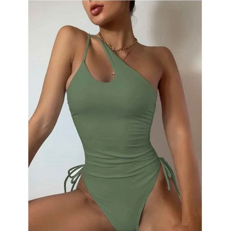 2025 Sexy Faionable One-Piece e Bikini Swimming Suit Pure Color oulder Baring Casual Swimwear for Women 
2025 Sexy Faionable One-Piece e Bikini Swimming Suit Pure Color oulder Baring Casual Swimwear for Women