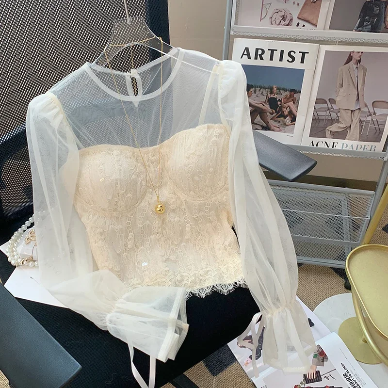 French Mesh Stitching Tied Puff Sleeve Shirt Female New Design Sense Western Style Slim-Fit Crop-Top
French Mesh Stitching Tied Puff Sleeve Shirt Female New Design Sense Western Style Slim-Fit Crop-Top