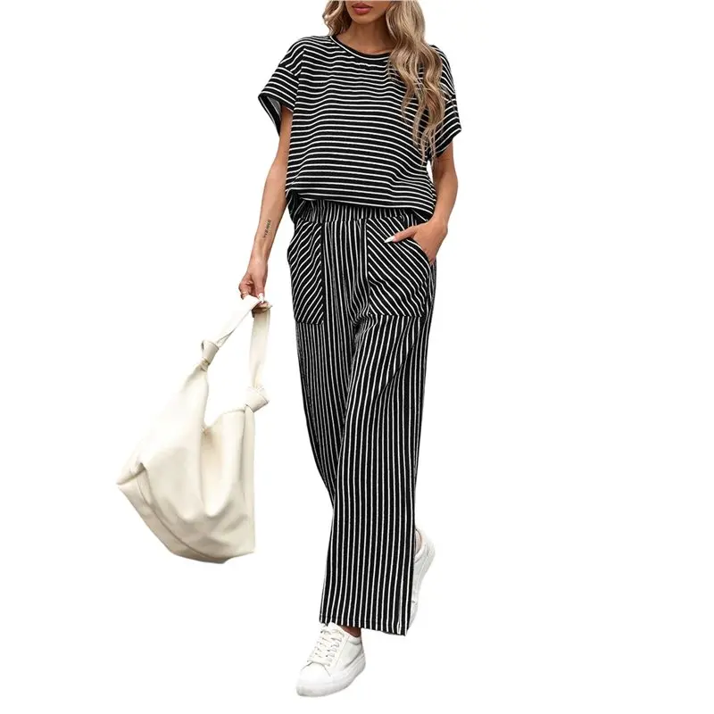 NEW-Womens Striped 2 Piece Set Short Sleeve T Shirts Wide Leg Pants Matching Lounge Sets With Pockets
NEW-Womens Striped 2 Piece Set Short Sleeve T Shirts Wide Leg Pants Matching Lounge Sets With Pockets