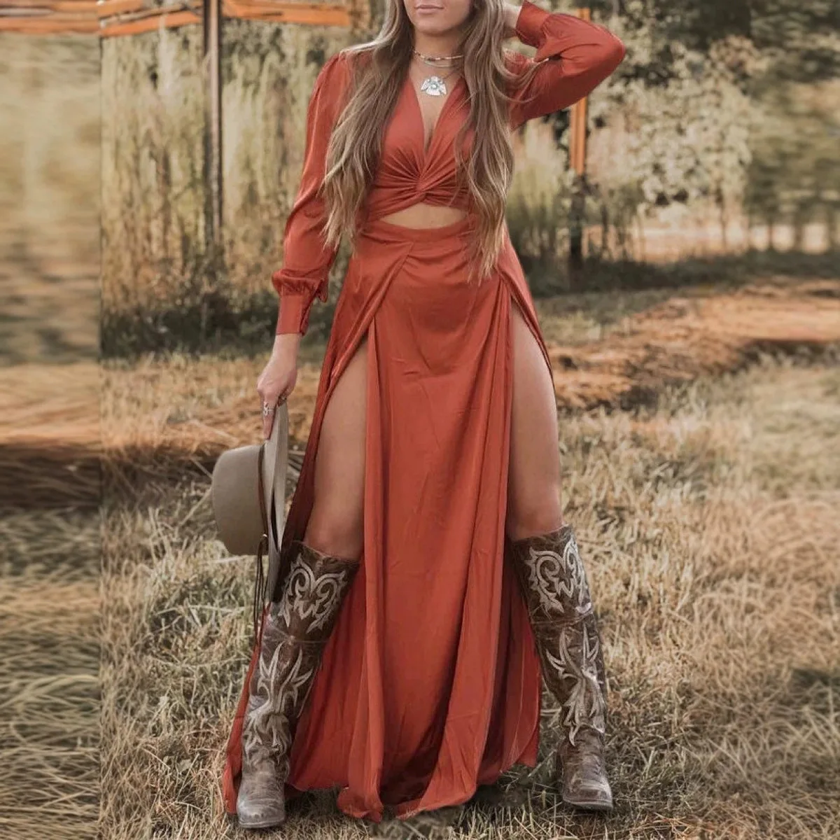 INS Hot Selling European and American Spring Summer Women's Design Pure Color Split Dress
INS Hot Selling European and American Spring Summer Women's Design Pure Color Split Dress