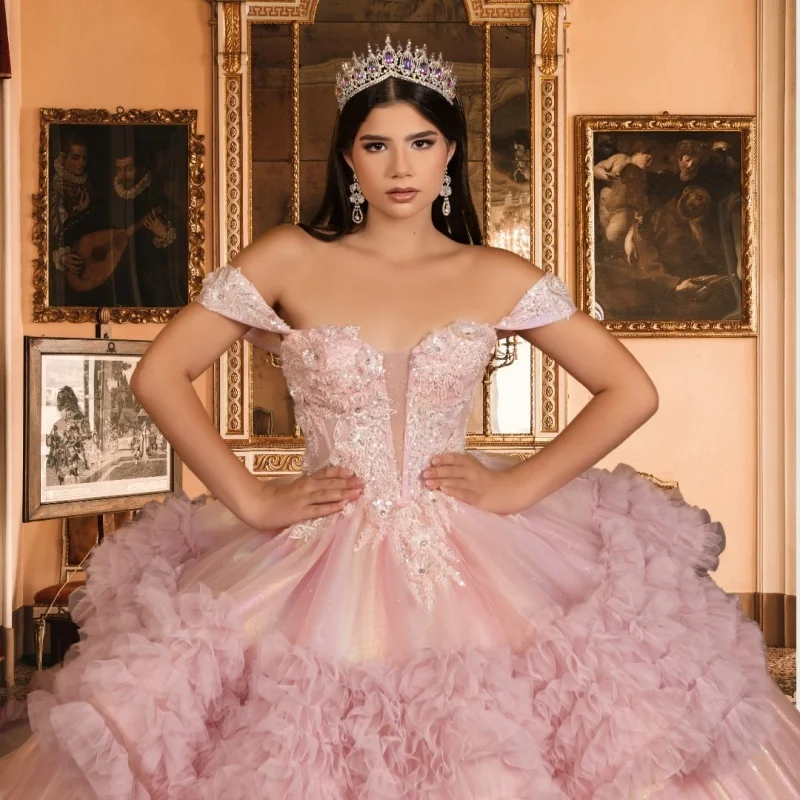 Customized Pink Off Shoulder Quinceanera Dress Tull crystal ruffle sequin applique layering vestidos de 15 Quinceanera
Customized Pink Off Shoulder Quinceanera Dress Tull crystal ruffle sequin applique layering vestidos de 15 Quinceanera