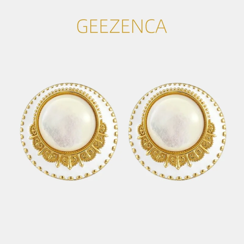GEEZENCA 925 Silver 18K Gold White Mother of Pearl Large Round Earrings For Women Enamel Classic Court Luxury Earring Party Gift
GEEZENCA 925 Silver 18K Gold White Mother of Pearl Large Round Earrings For Women Enamel Classic Court Luxury Earring Party Gift