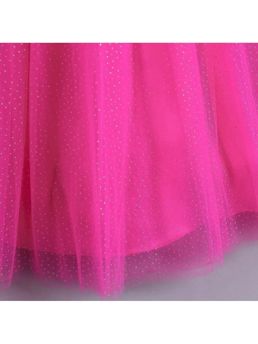 Pink Tulle Party Dress With Bowknot Short Sleeve Formal Gown
Pink Tulle Party Dress With Bowknot Short Sleeve Formal Gown