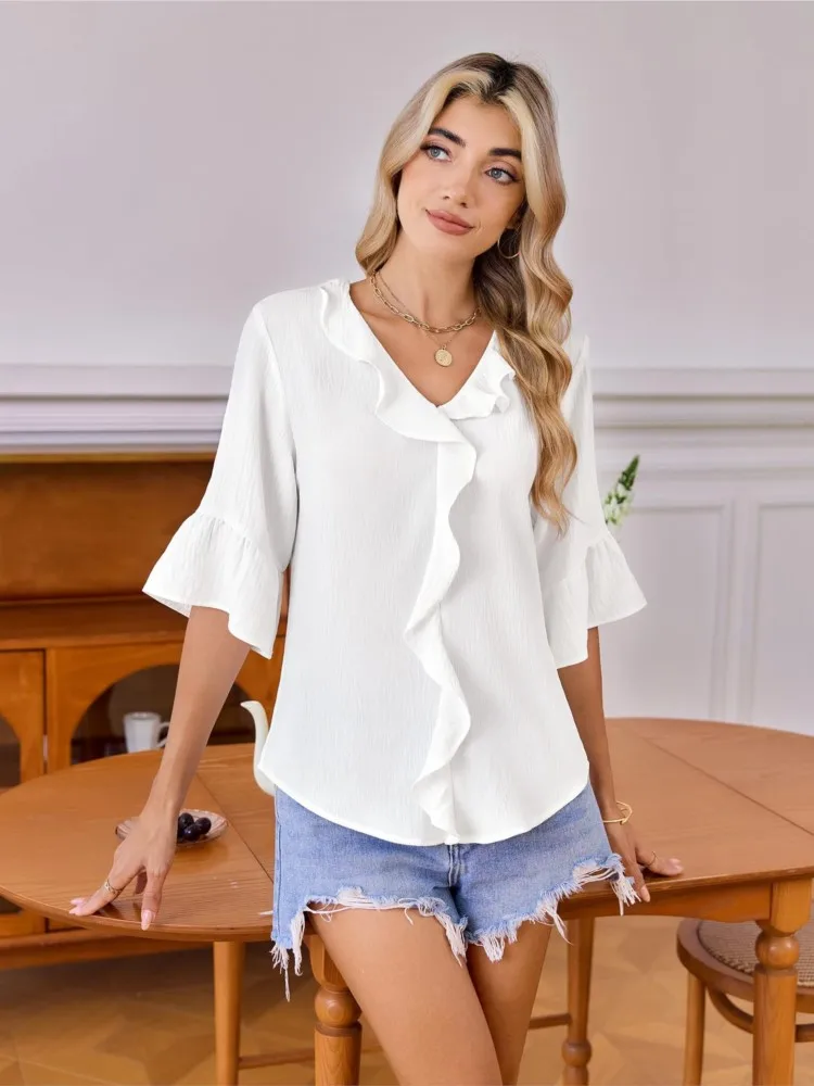2026 Casual Blusas T Shirt Tees Shirts Blouse For Woman Temperament Commuting flower Sleeve Solid Color Loose Women's Clothing
2026 Casual Blusas T Shirt Tees Shirts Blouse For Woman Temperament Commuting flower Sleeve Solid Color Loose Women's Clothing